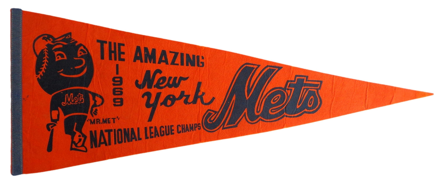 Vintage 1969 New York Mets National League Champs Baseball 30X12 Felt Pennant