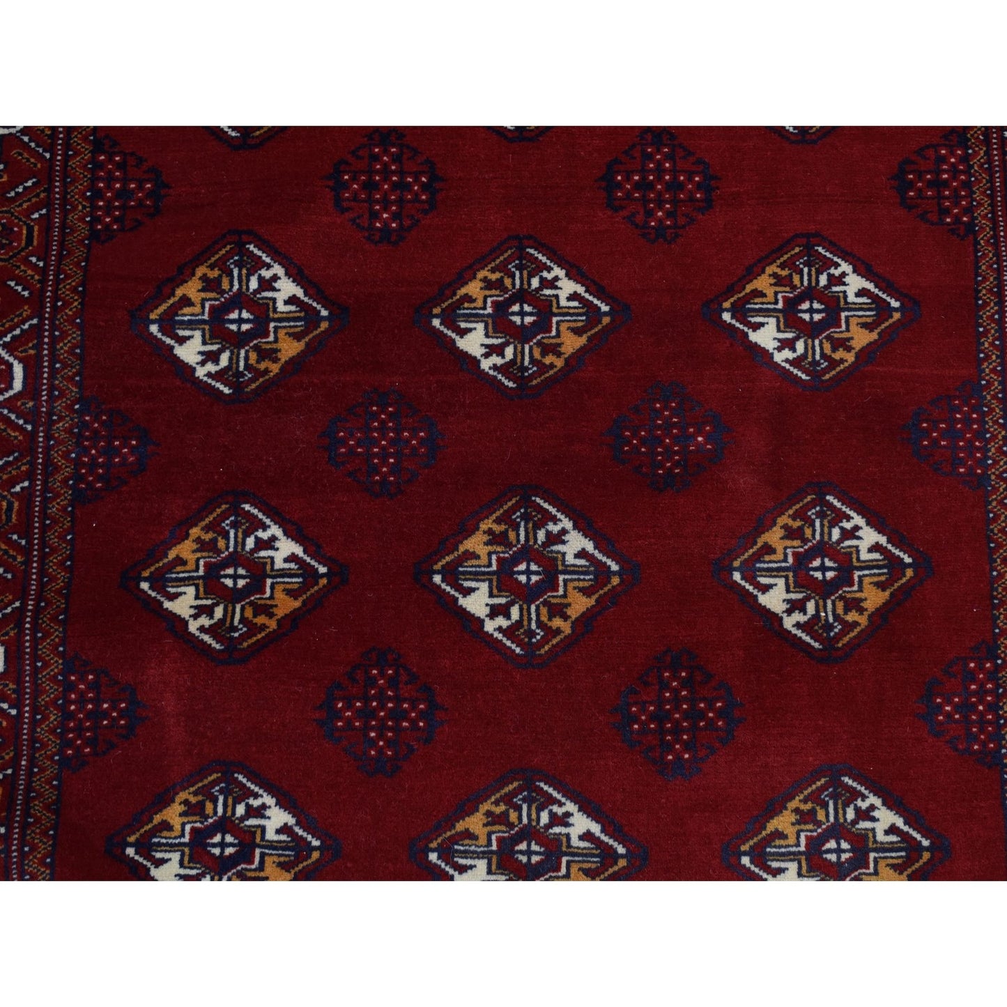 3'3"X4'2" Wine Red Zoroastrian Turkoman Bokara Pure Wool Hand Knotted Rug