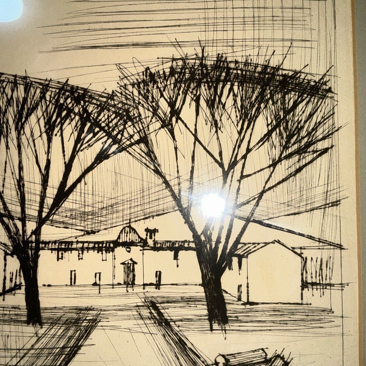 Bernard Buffet Original Etching "Landscape" Hand Signed, Framed, Mitsukoshi