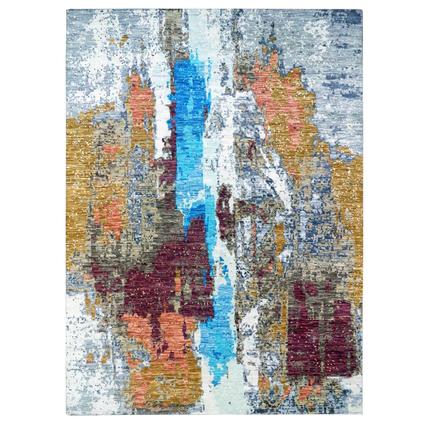 9'10"X13'8" Gray Colorful Modern Abstract 100% Wool Hand Knotted Rug