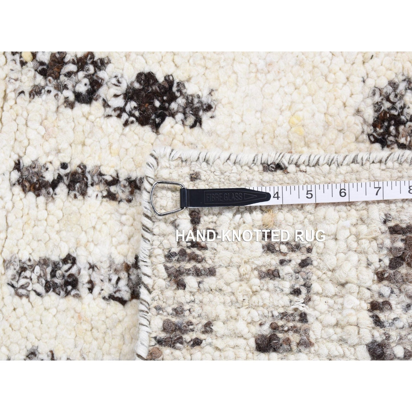 3'X3' Black Modern Erased Column Design Pure Wool Hand Knotted Rug