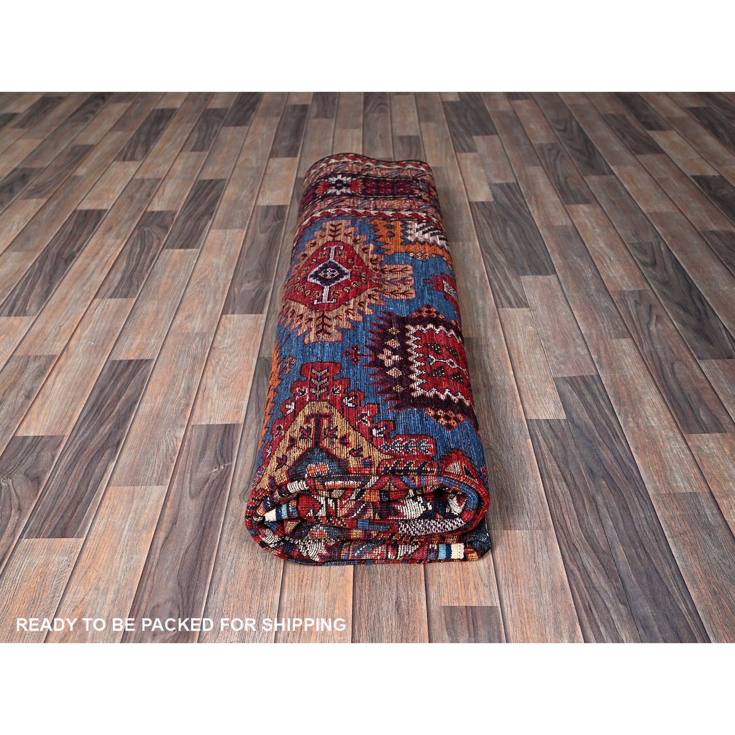 8'3"X9'6" Blue Afghan Ersari Caucasian Design Revival Hand Knotted Wool Rug