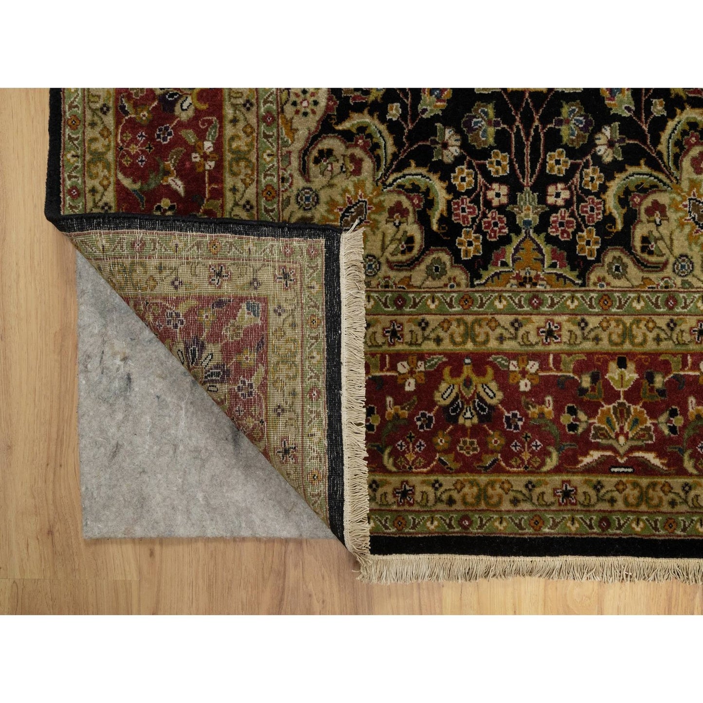 6'X9'1" Black Kishoon Revival New Zealand Wool Hand Knotted Oriental Rug