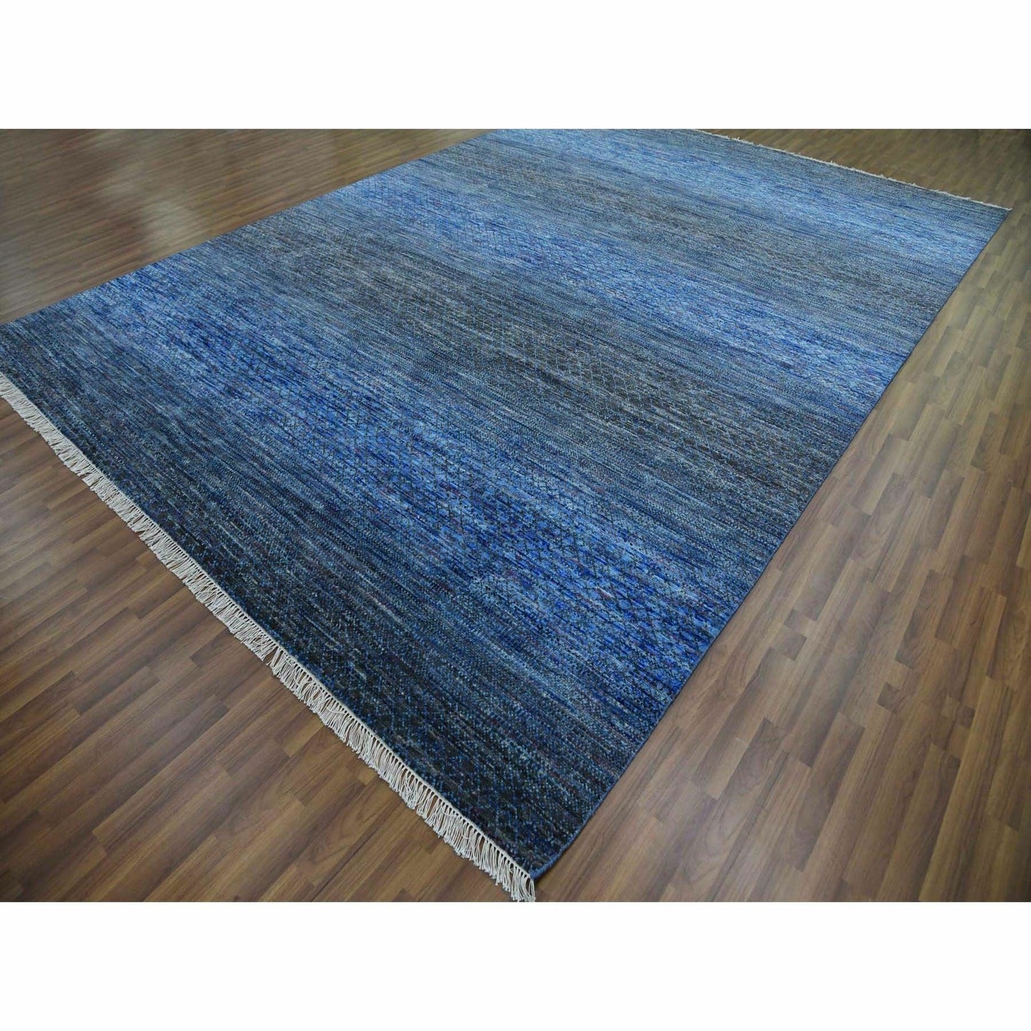 10'X14' Blue Modern Chiaroscuro Collection Pure Wool Hand Knotted Rug