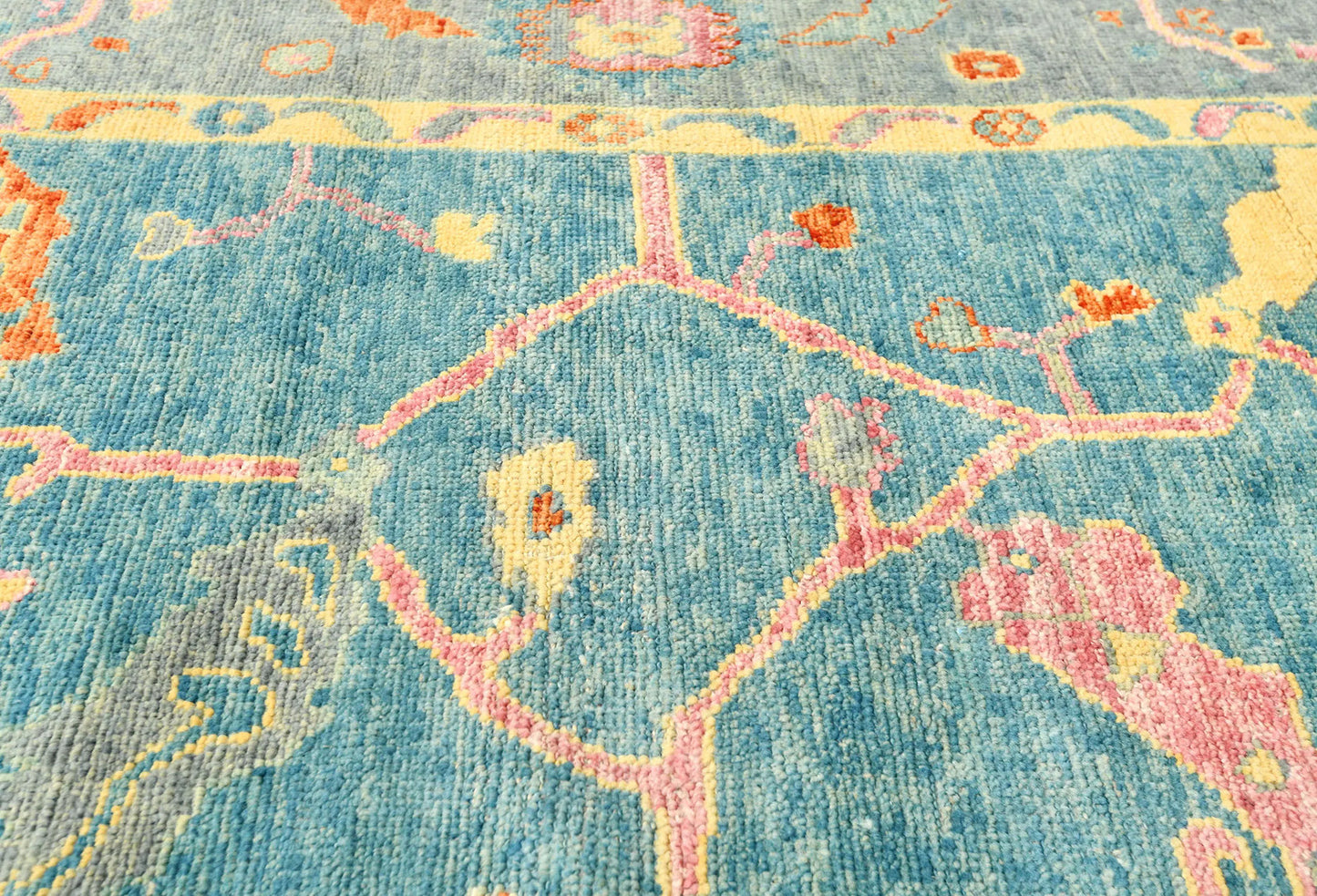 Handmade Muted Blue Floral Oushak Chobi Oriental