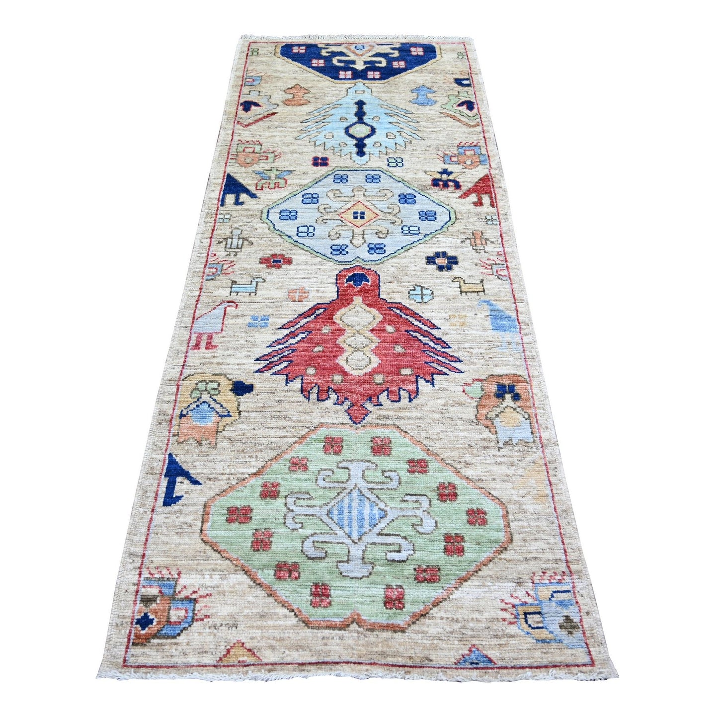 3'1"X7'9" Tan Color Anatolian Village Inspired Wool Hand Knotted Rug