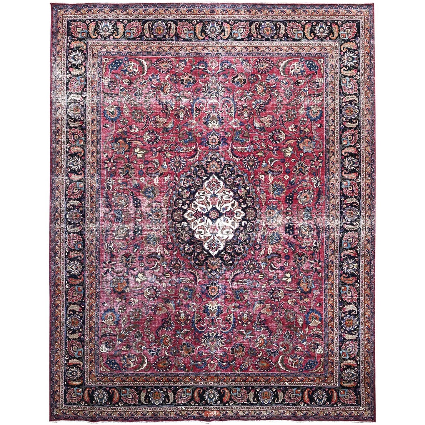 10'X12'7" Red And Worn Zoroastrian Wool Hand Knotted Rug