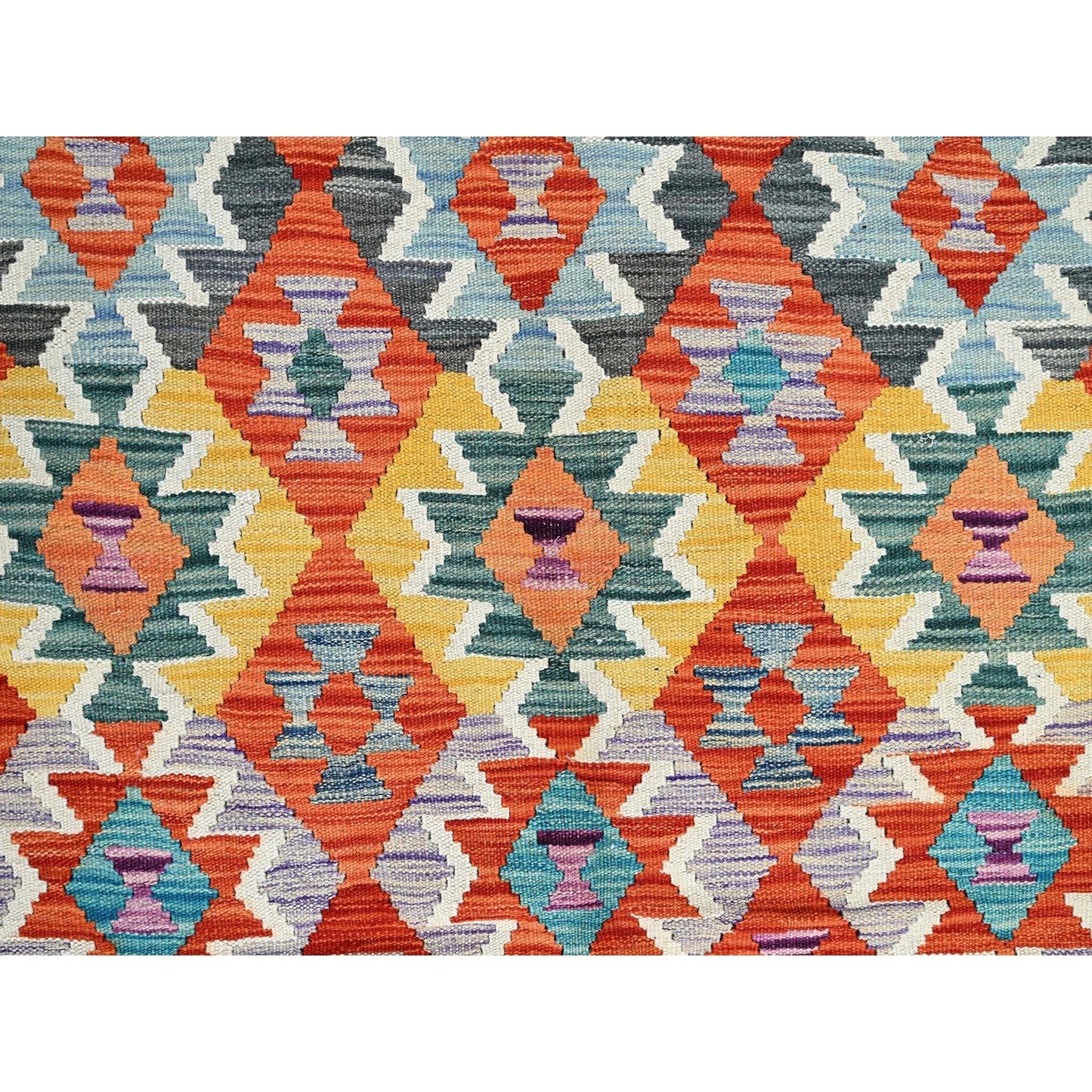 10'X13' Colorful Afghan Kilim Flat Weave Pure Wool Hand Woven Rug