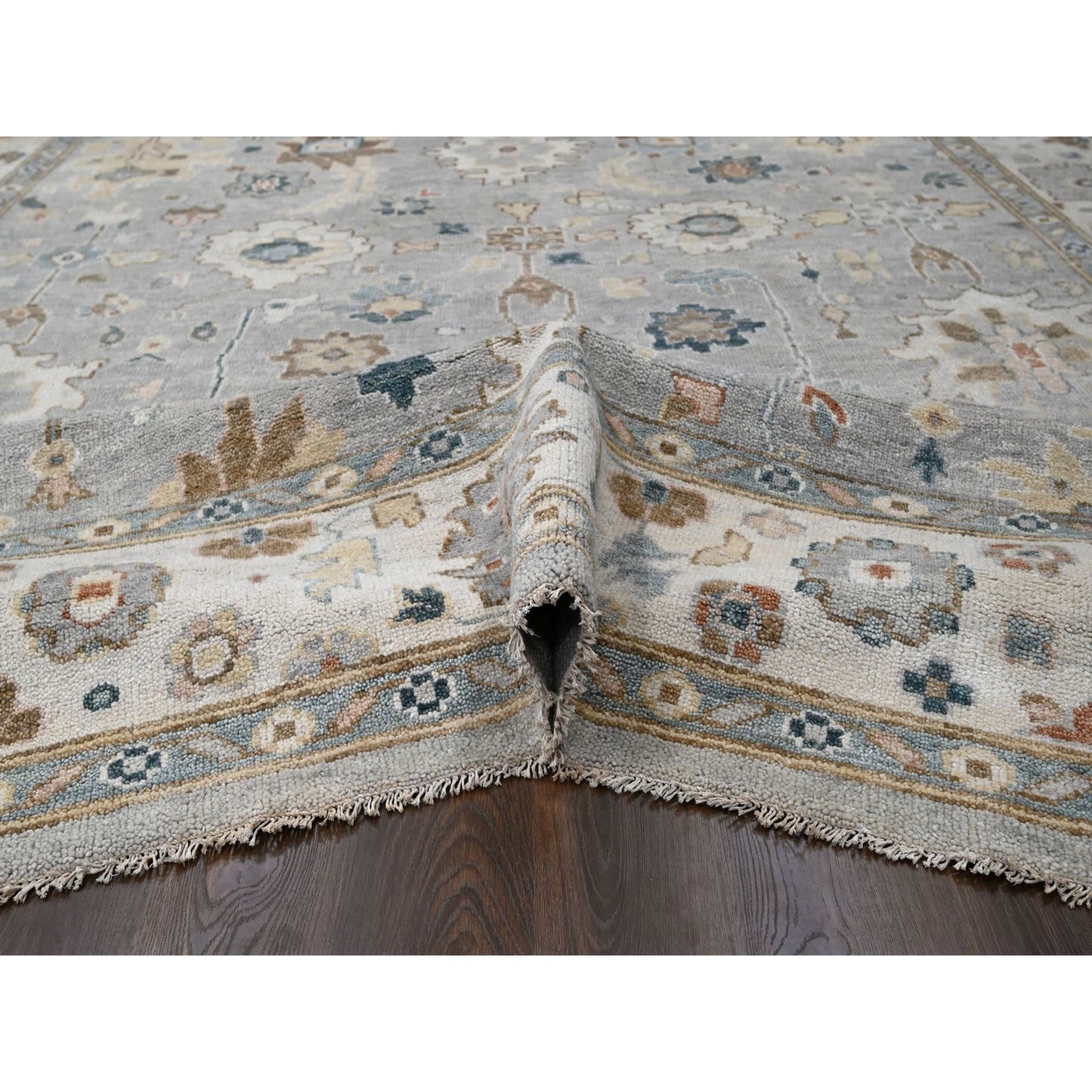 12'X17'10" Gray Oushak Design Wool Hand Knotted Oversized Oriental Rug