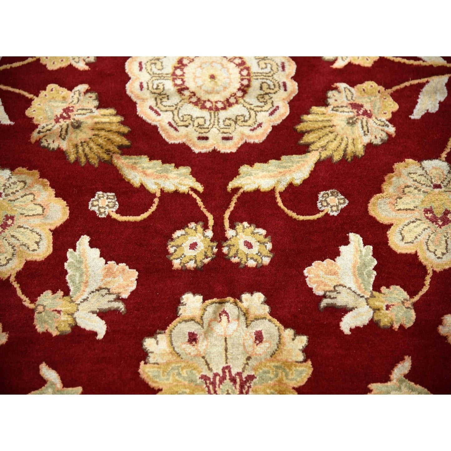 9'X12' Burgundy Red Rajasthan Design Wool And Silk Hand Knotted Rug