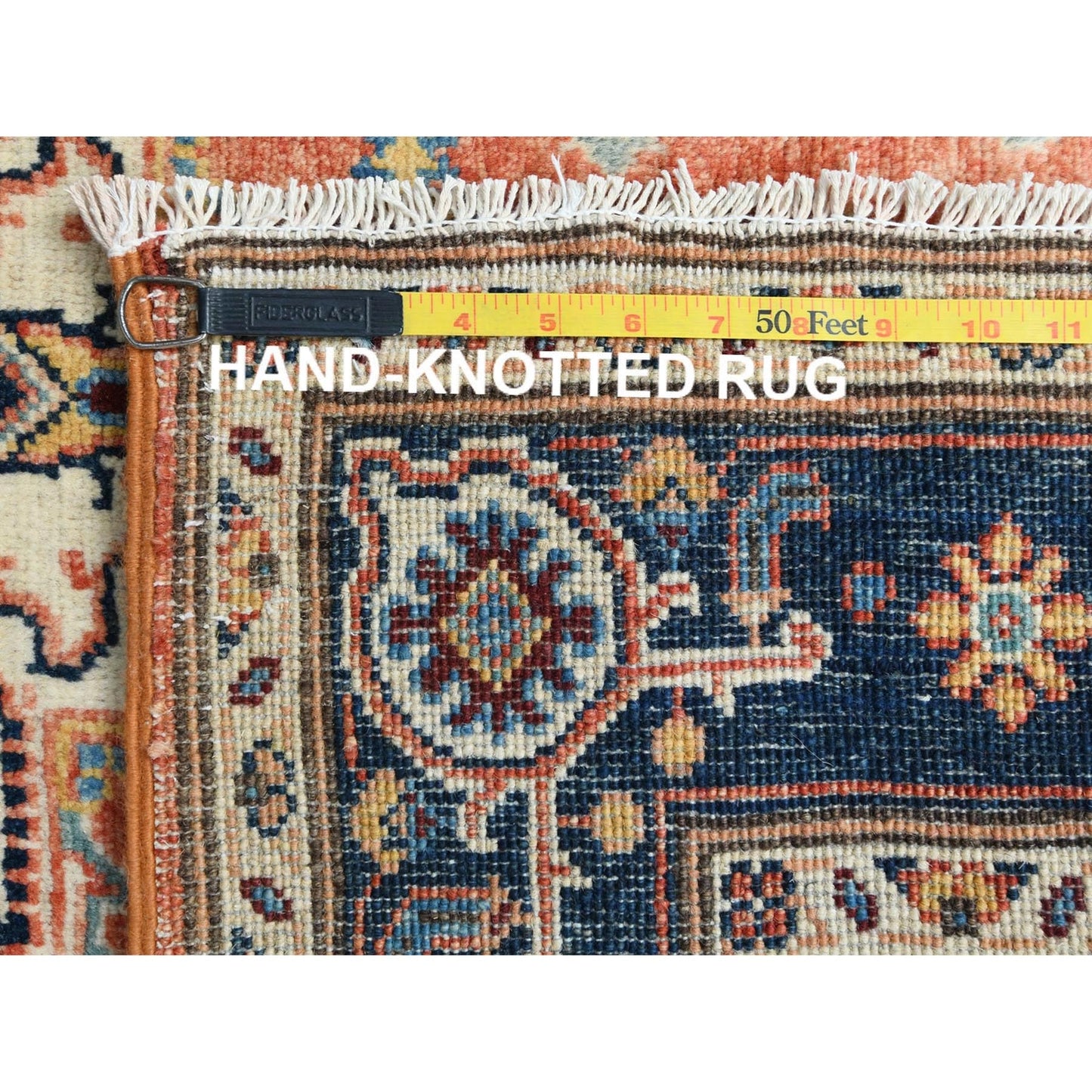 4'X5'10" Orange Hand Knotted Wool Afghan Peshawar With Heris Design Rug