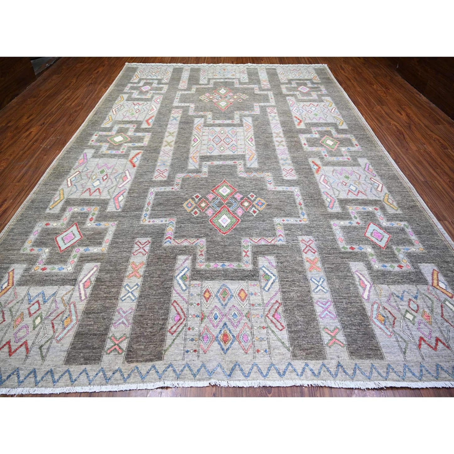 9'10"X13'8" Cloud Gray Fine Peshawar Wool Hand Knotted Oriental Rug