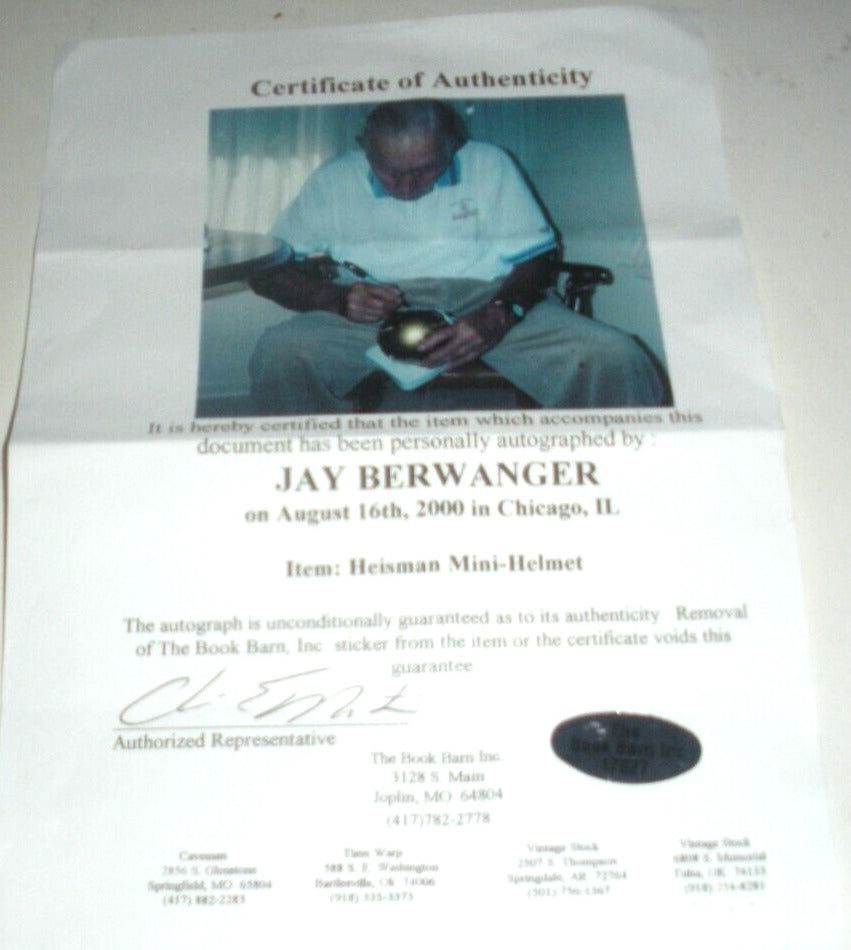 Jay Berwanger Chicago,Heisman 35 Gtsm/Coa Signed