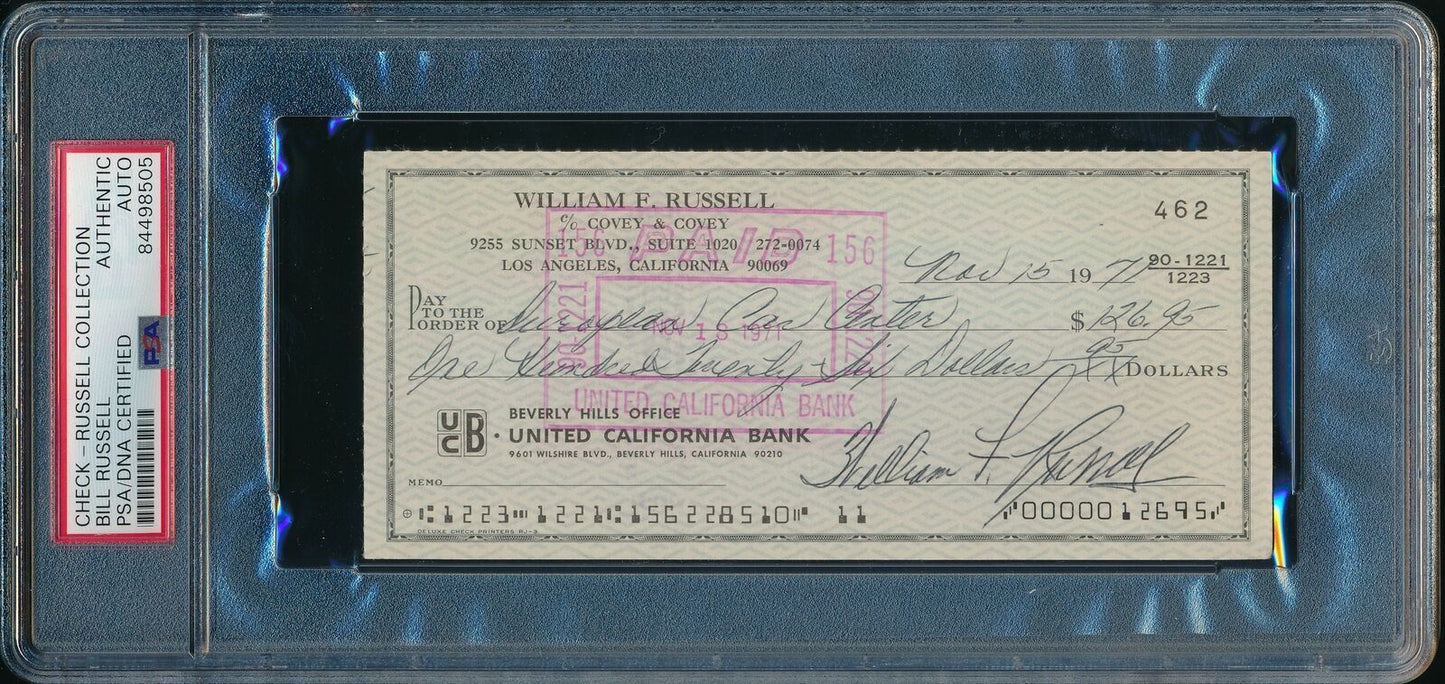 Bill Russell Hof Autographed/Signed 1971 Bank