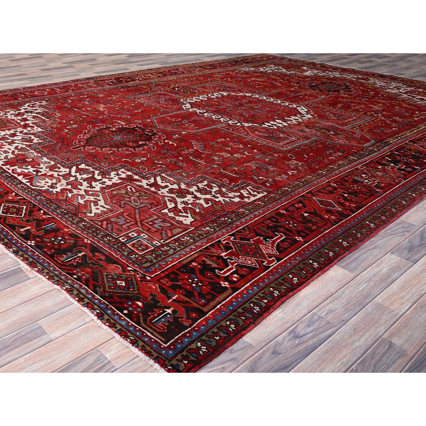 10'2"X13'8" Penn Red Hand Knotted All Wool Cropped Thin Oriental Rug