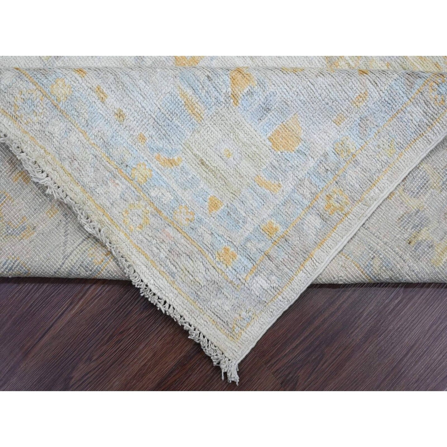 8'X8' Pearl White Hand Knotted Afghan Angora Oushak Pure Wool Square Rug