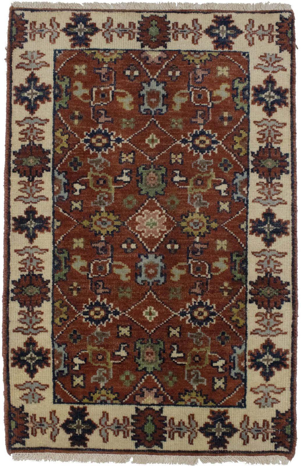 Small Hand-Knotted Floral Area Rug Oriental