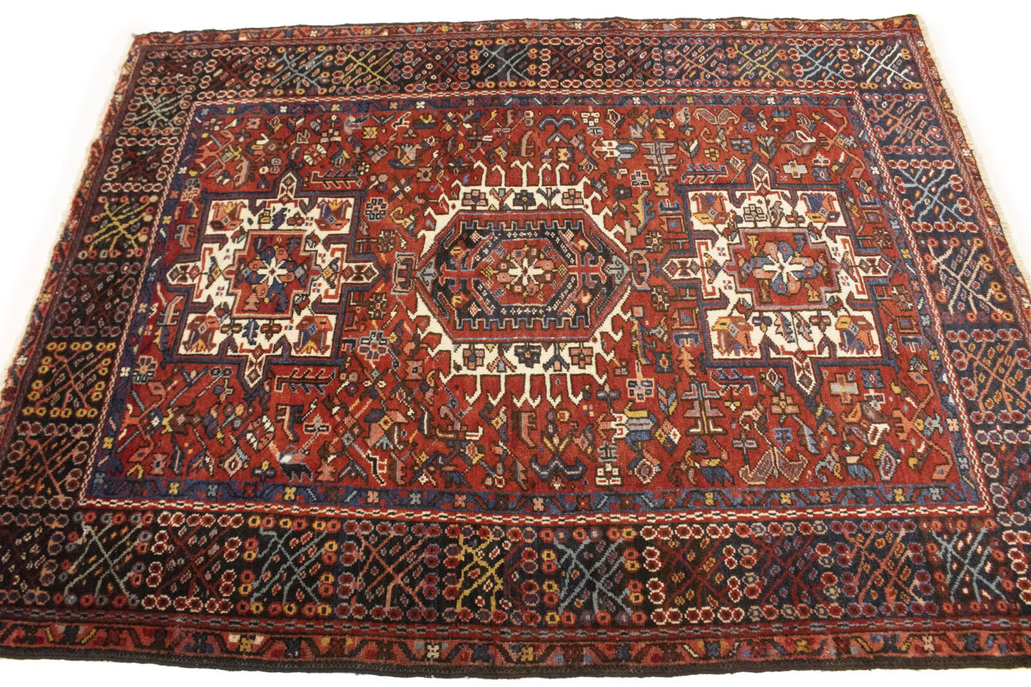 Semi-Antique Oriental Rug Rusty Red Geometric