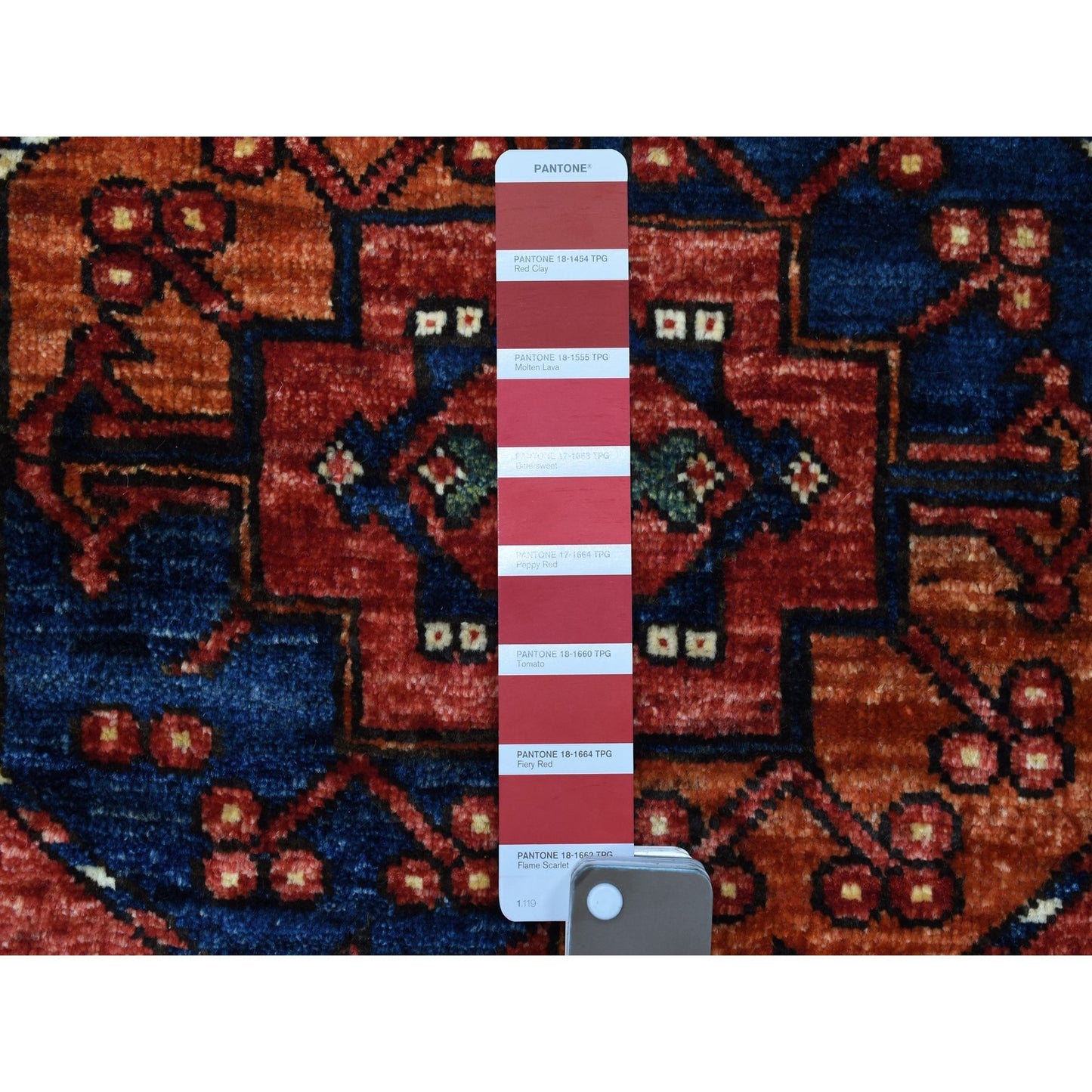 4'X5'8" Red Afghan Ersari With Elephant Feet Organic Wool Handknotted Rug