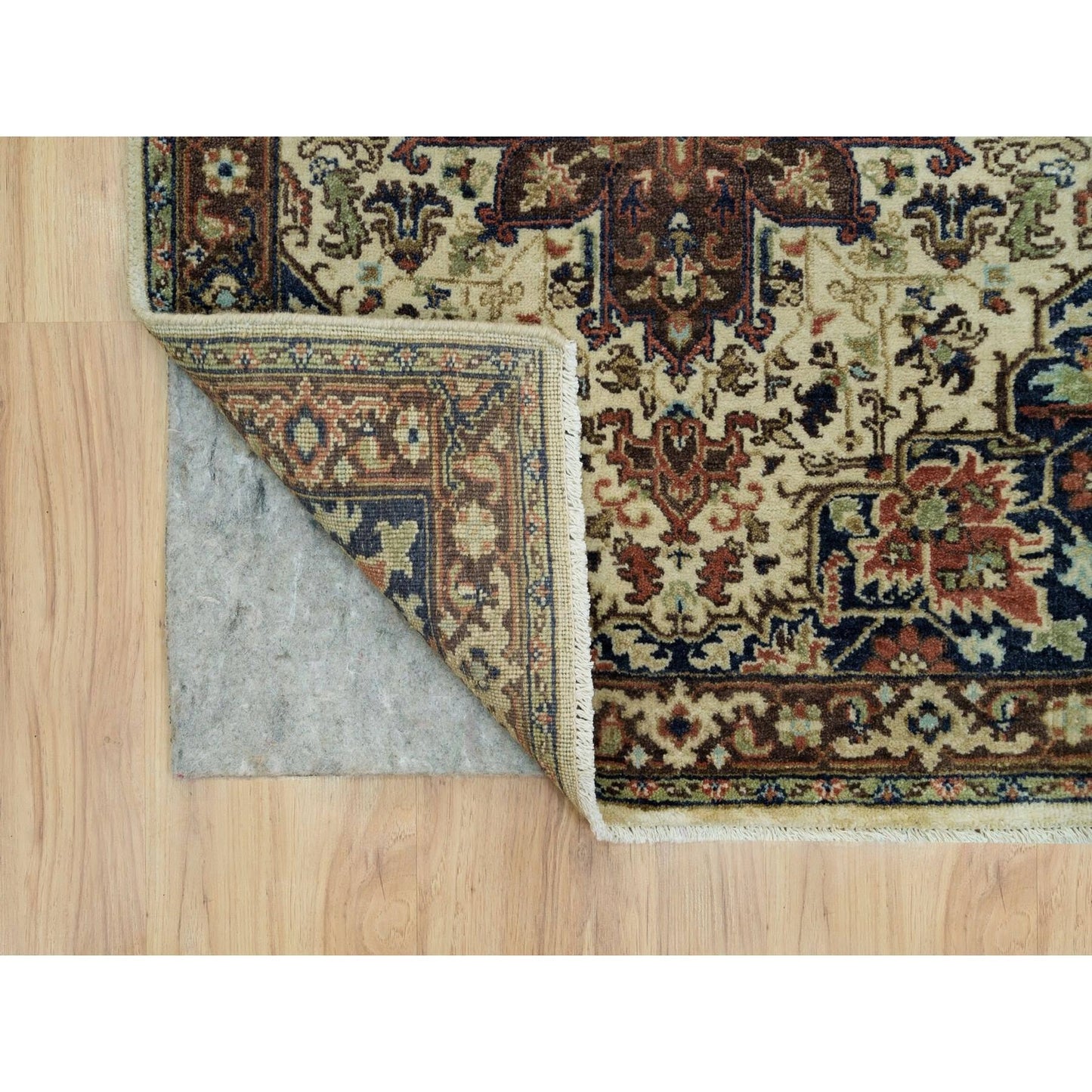 2'8"X12'3" Beige Heris Re-Creation Natural Wool Hand Knotted Runner Rug