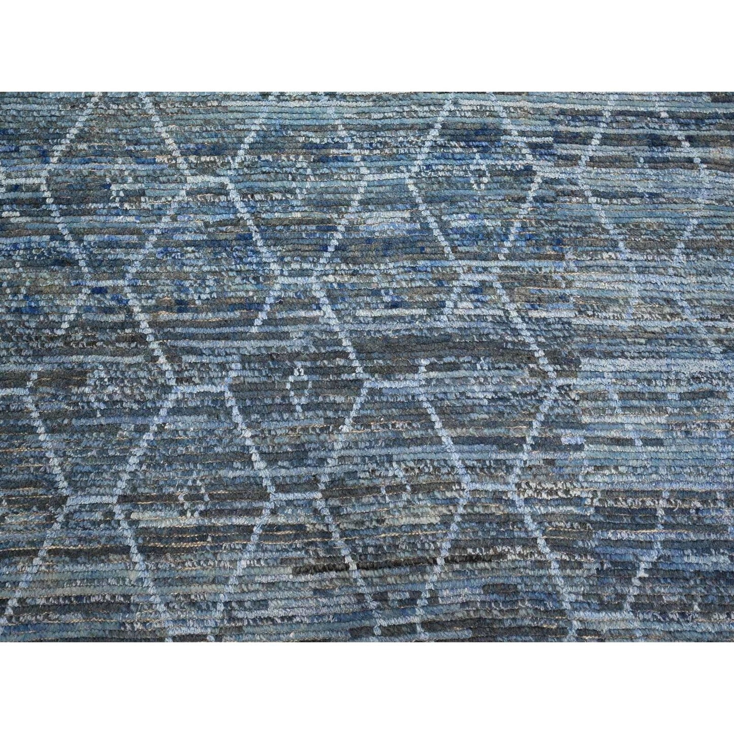 12'X18'5" Blue Hand Knotted Moroccan Inspired Wool Oversized Oriental Rug