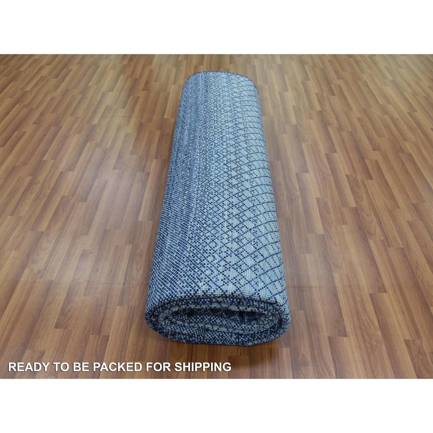 9'10"X14' Blue Modern Chiaroscuro Collection Pure Wool Hand Knotted Rug