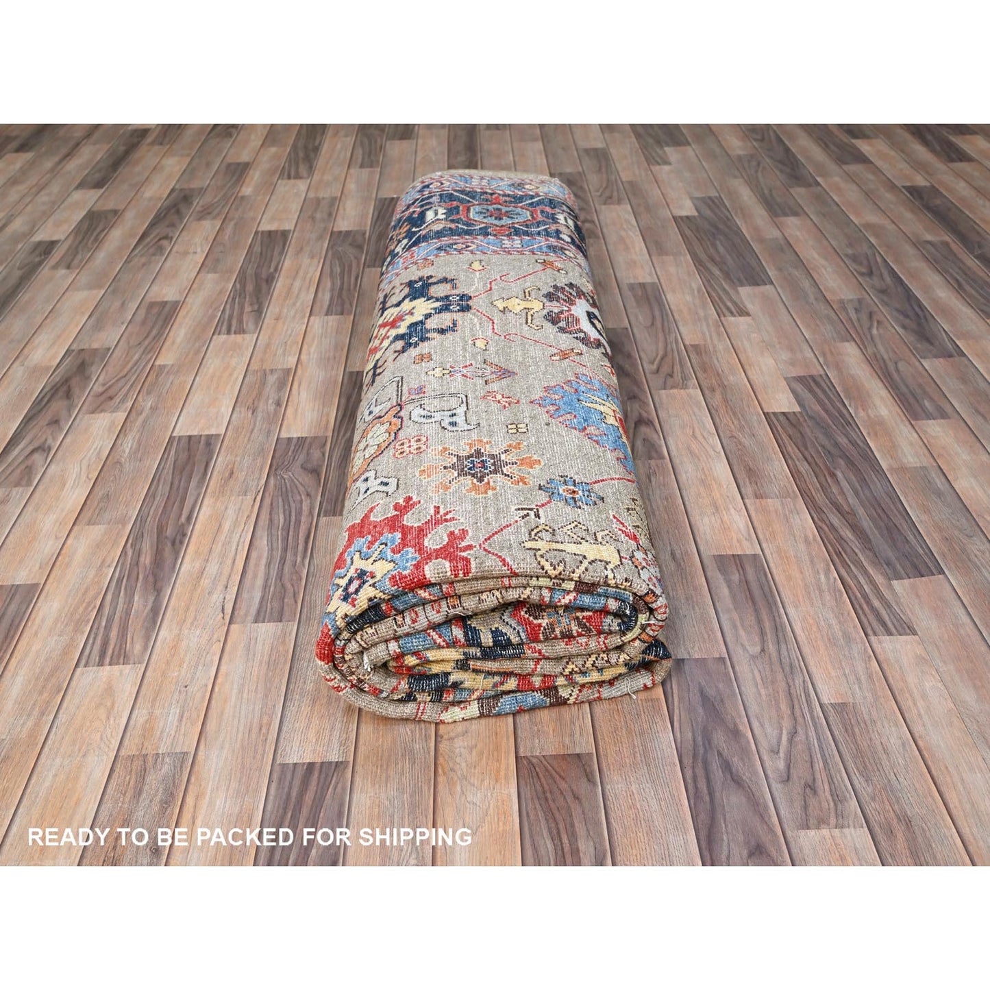 9'X11'9" Brown Wool Hand Knotted Seeripe Heris Design Oriental Rug