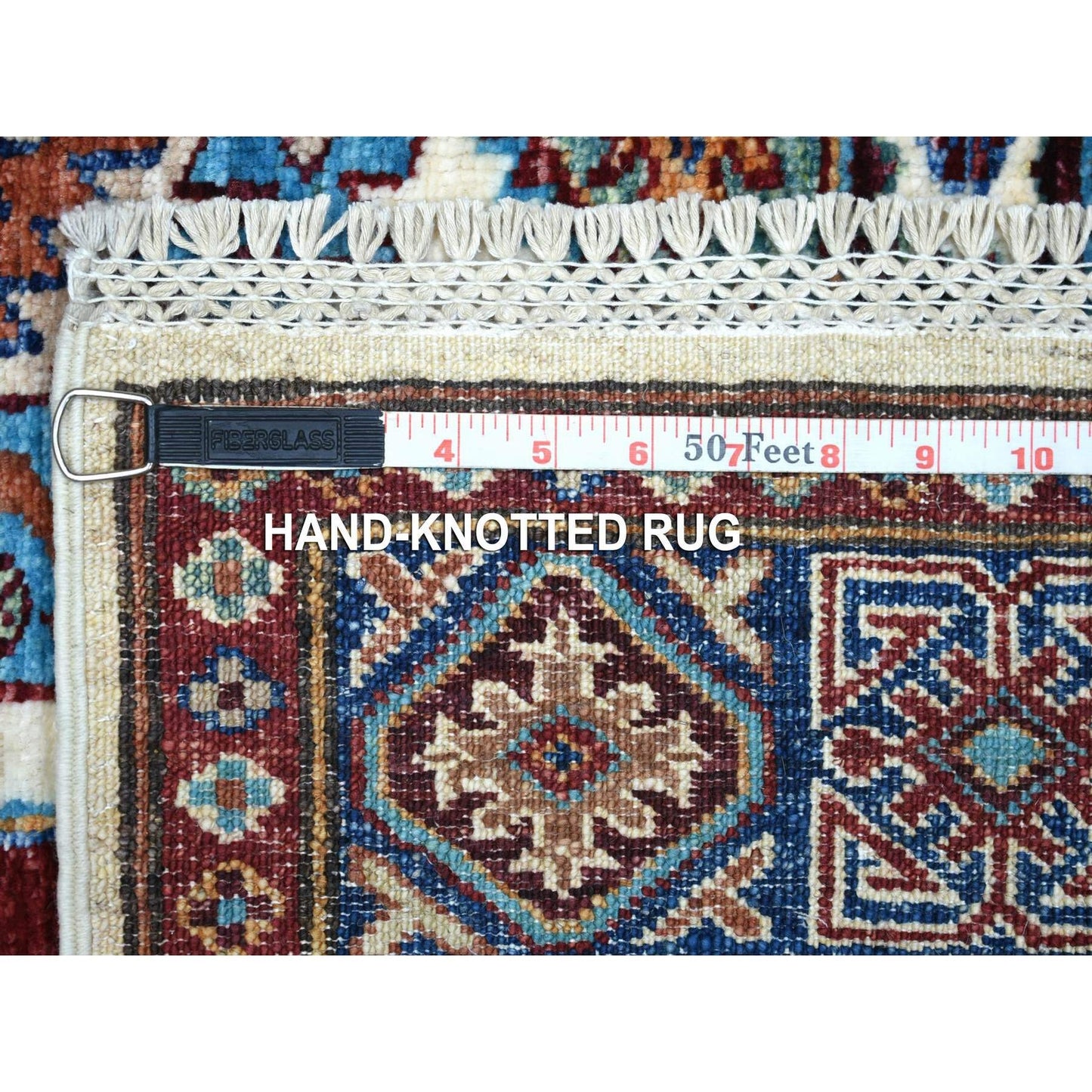 4'1"X5'8" Ivory Pure Wool Hand Knotted Caucasian Super Kazak Rug