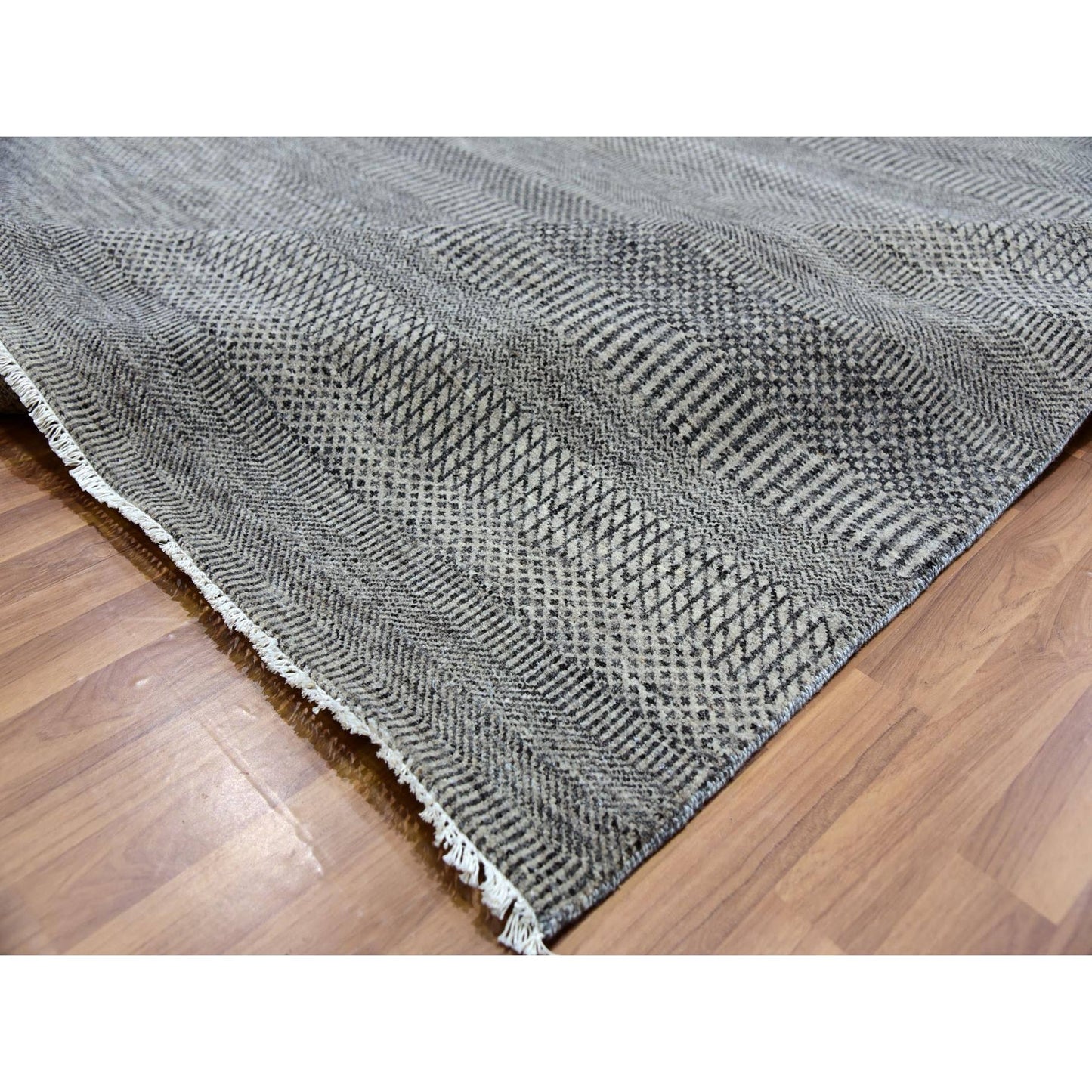 12'1"X15'1" Peppercorn Gray Undyed Wool Hand Knotted Grass Oversized Rug
