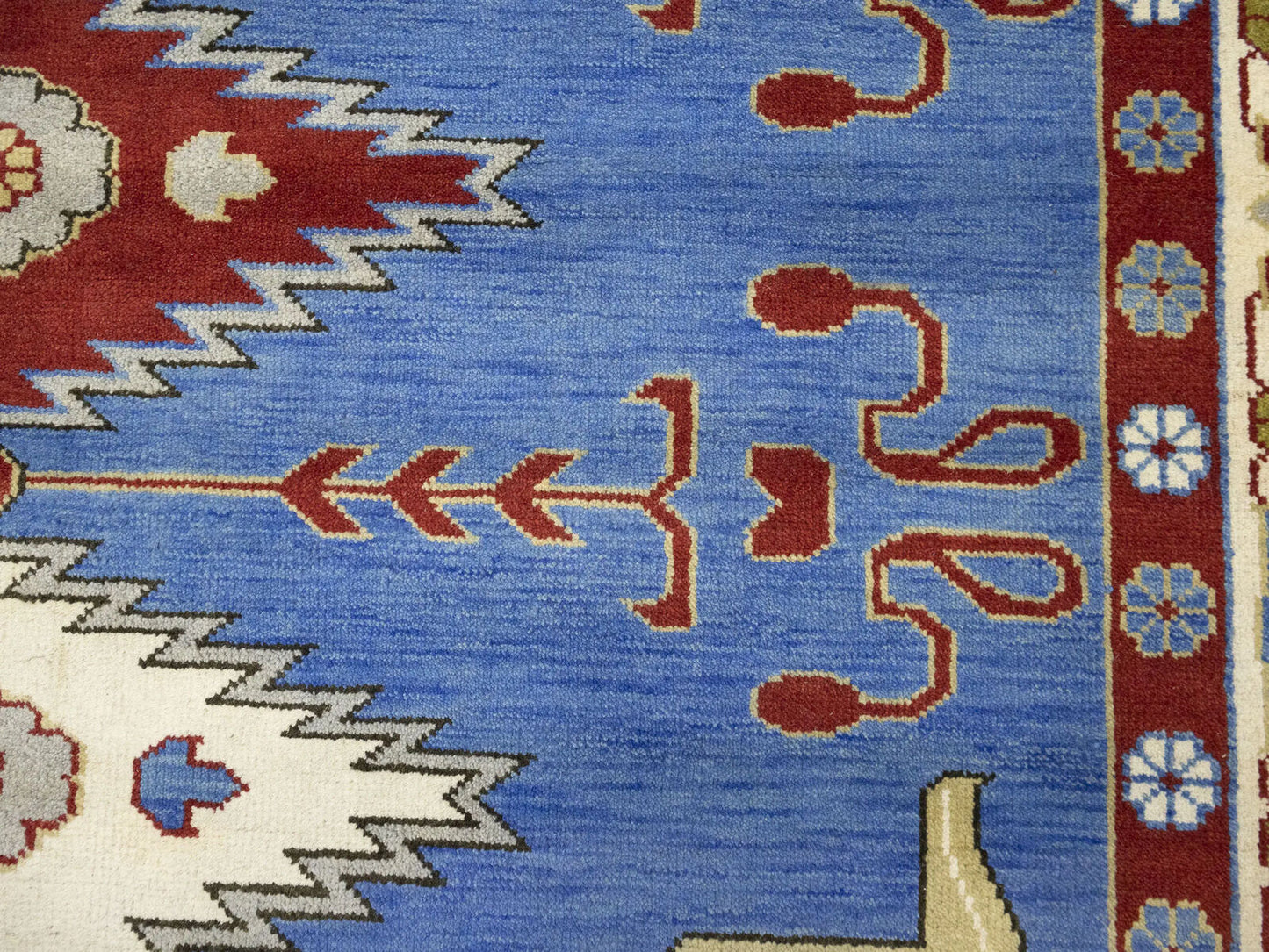 Farmho Boho Blue Geometric Kazak Oriental Rug