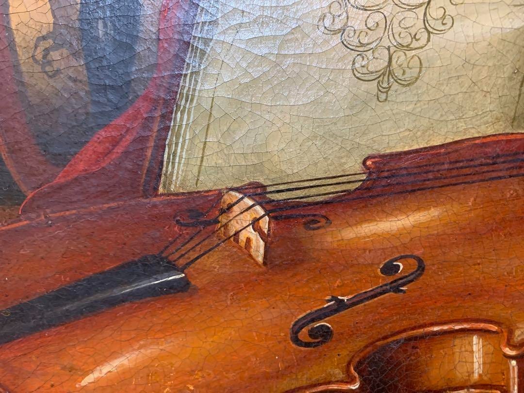 Muzio Carli -Violino Original Oil Painting On Canvas Coa Italy Violin Still Life