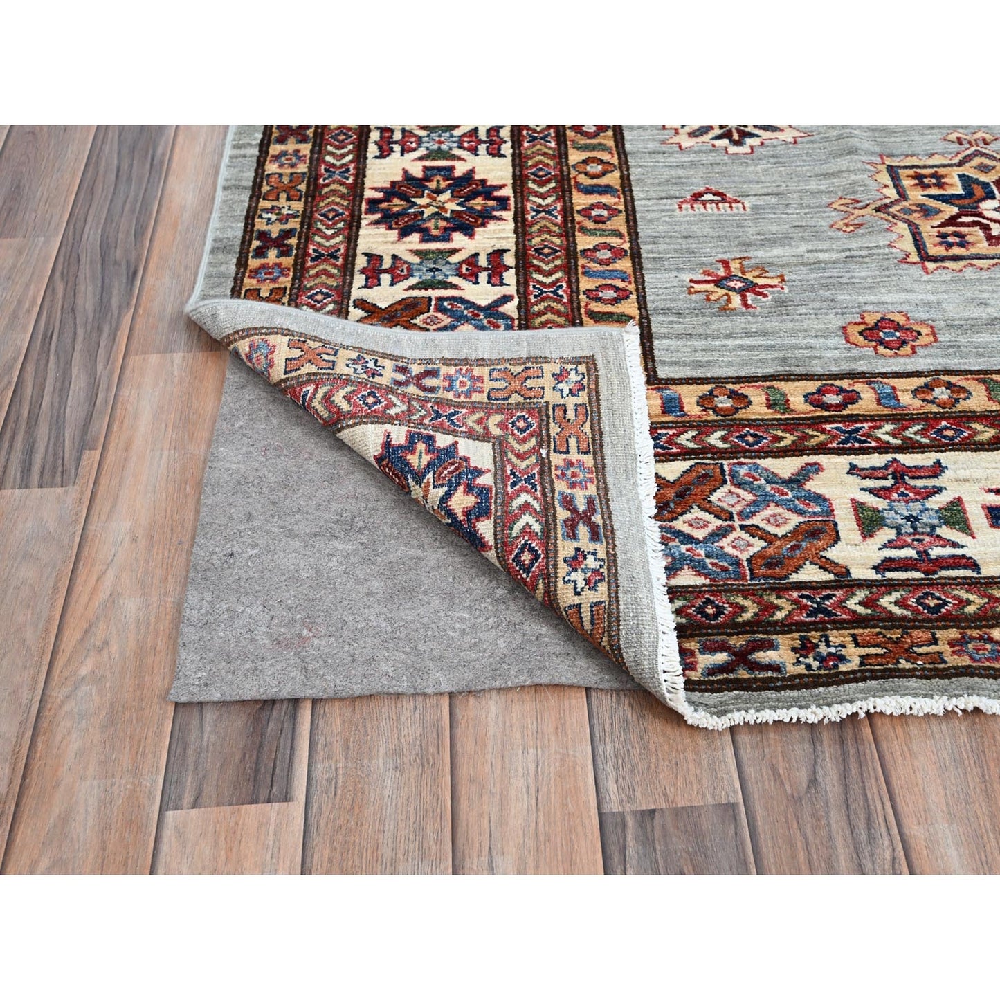 9'X12' Puritan Gray Hand Knotted Soft Wool Super Kazak Oriental Rug