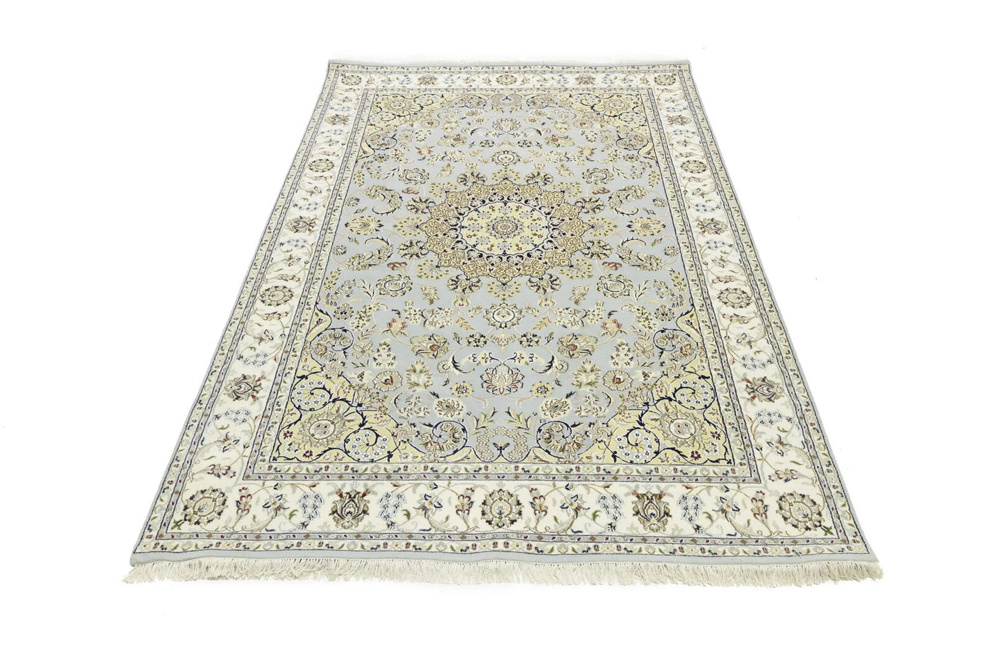 Handmade Indo-Nain Wool Rug Classic Floral