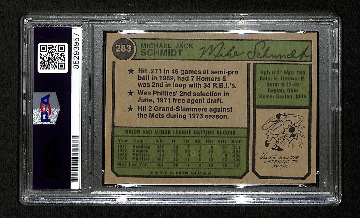 1974 Topps Mike Schmidt Phillies Card #283 Signed
