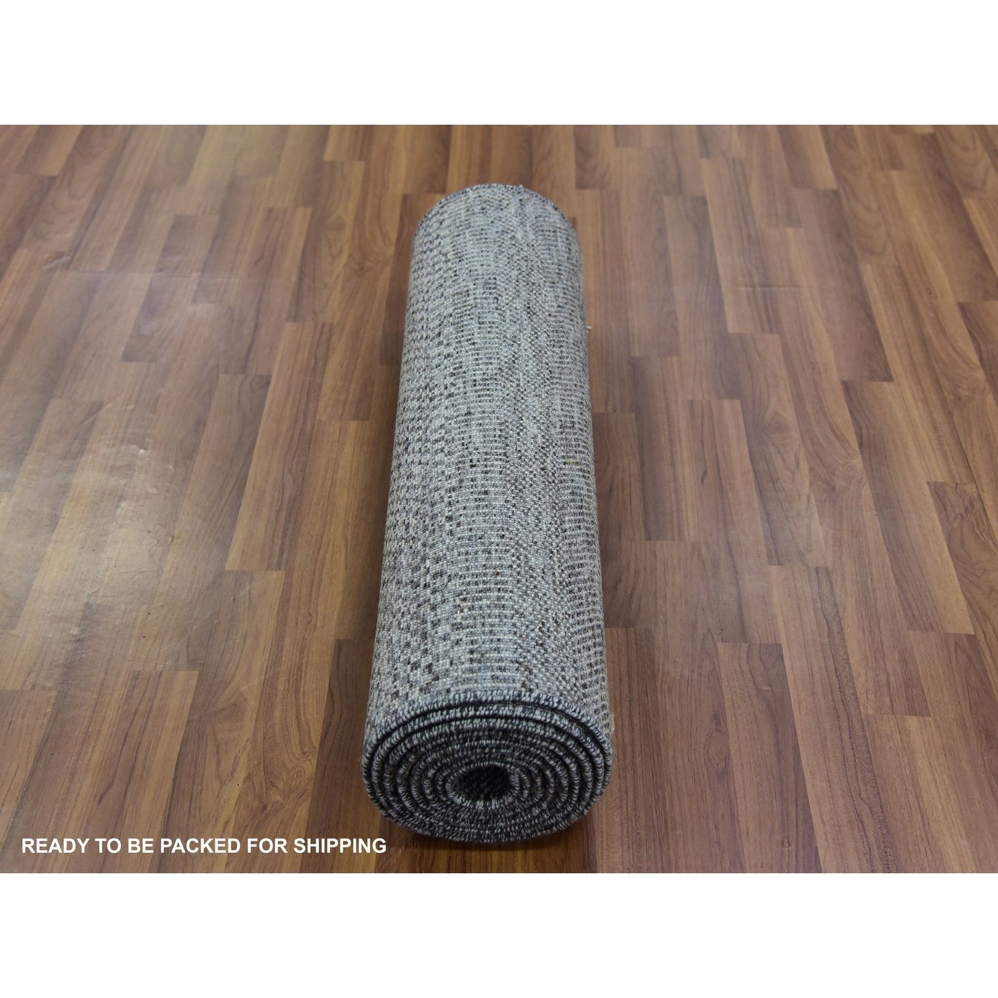 2'7"X11'8" Flint Gray Hand Knotted Grass Design Undyed Wool Runner Rug