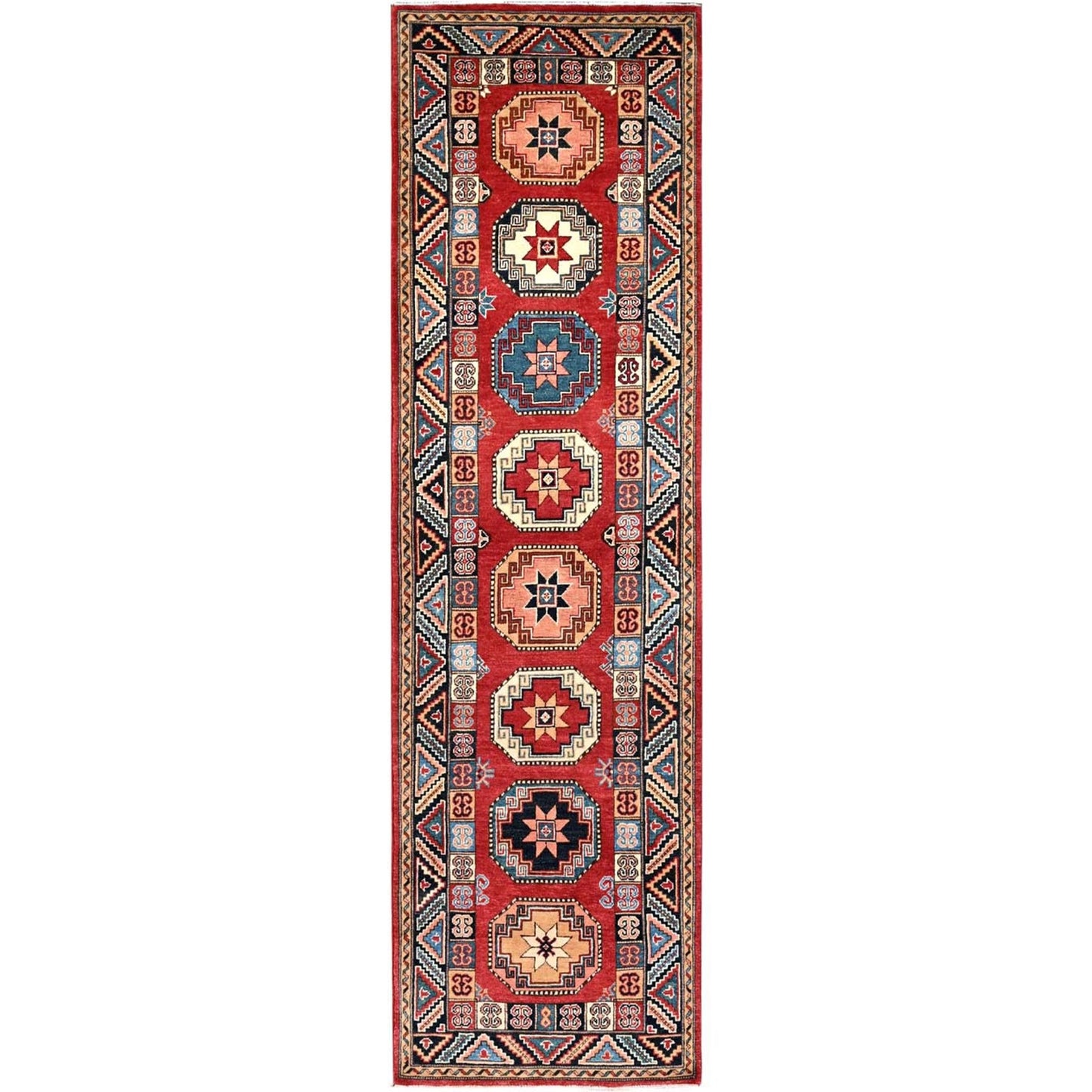 2'8"X9'9" Bolero Red Special Kazak 100% Wool Hand Knotted Runner Rug