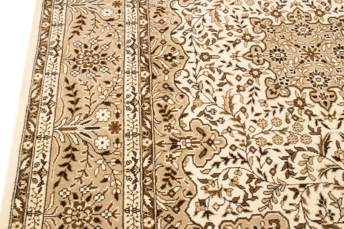 Handmade Vintage Style Cream Floral Kirman Rug