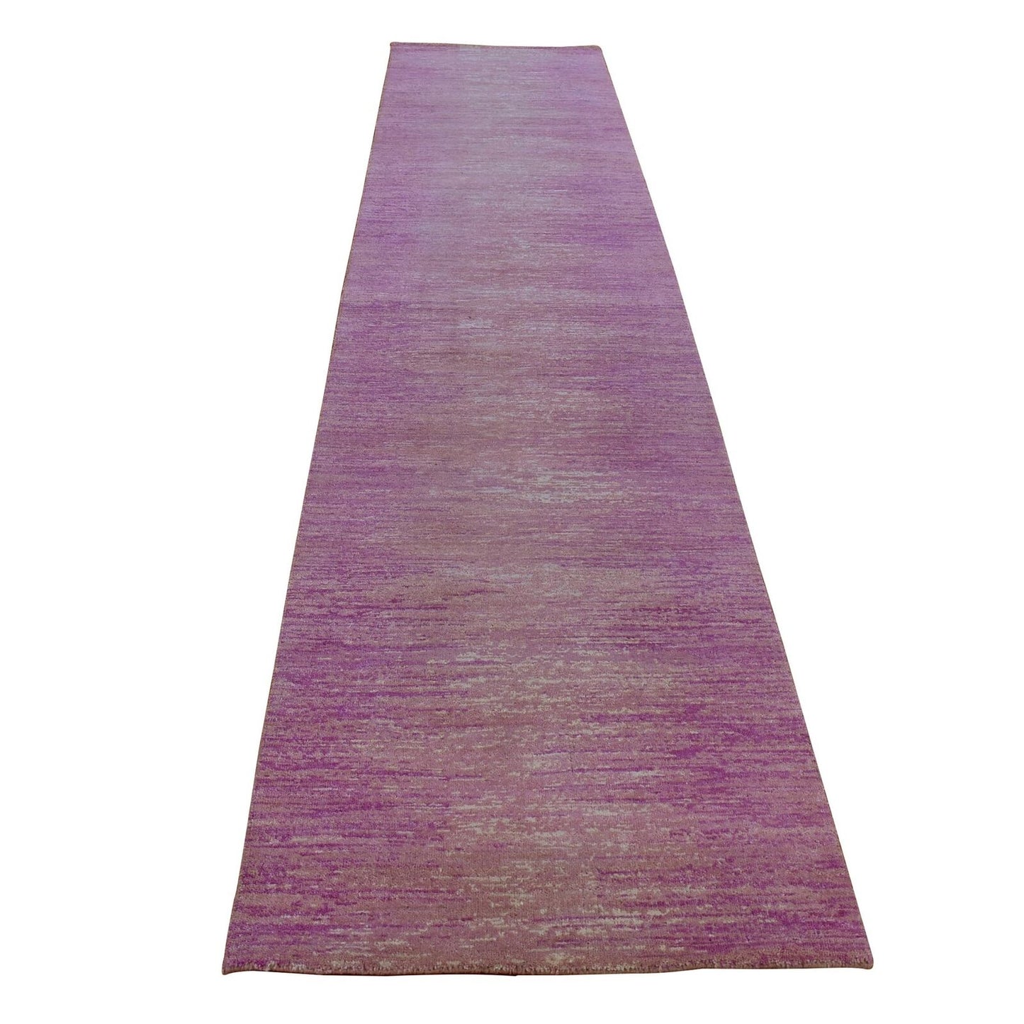 2'6"X12'4" Pink Hand Knotted Zero Pile Pure Wool Only Runner Rug