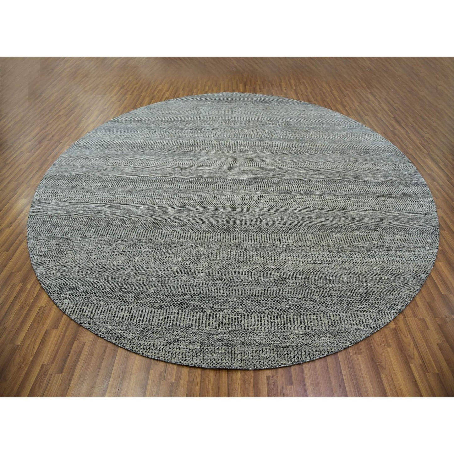 12'X12' Gray Modern Soft Undyed Wool Grass Design Hand Knotted Round Rug