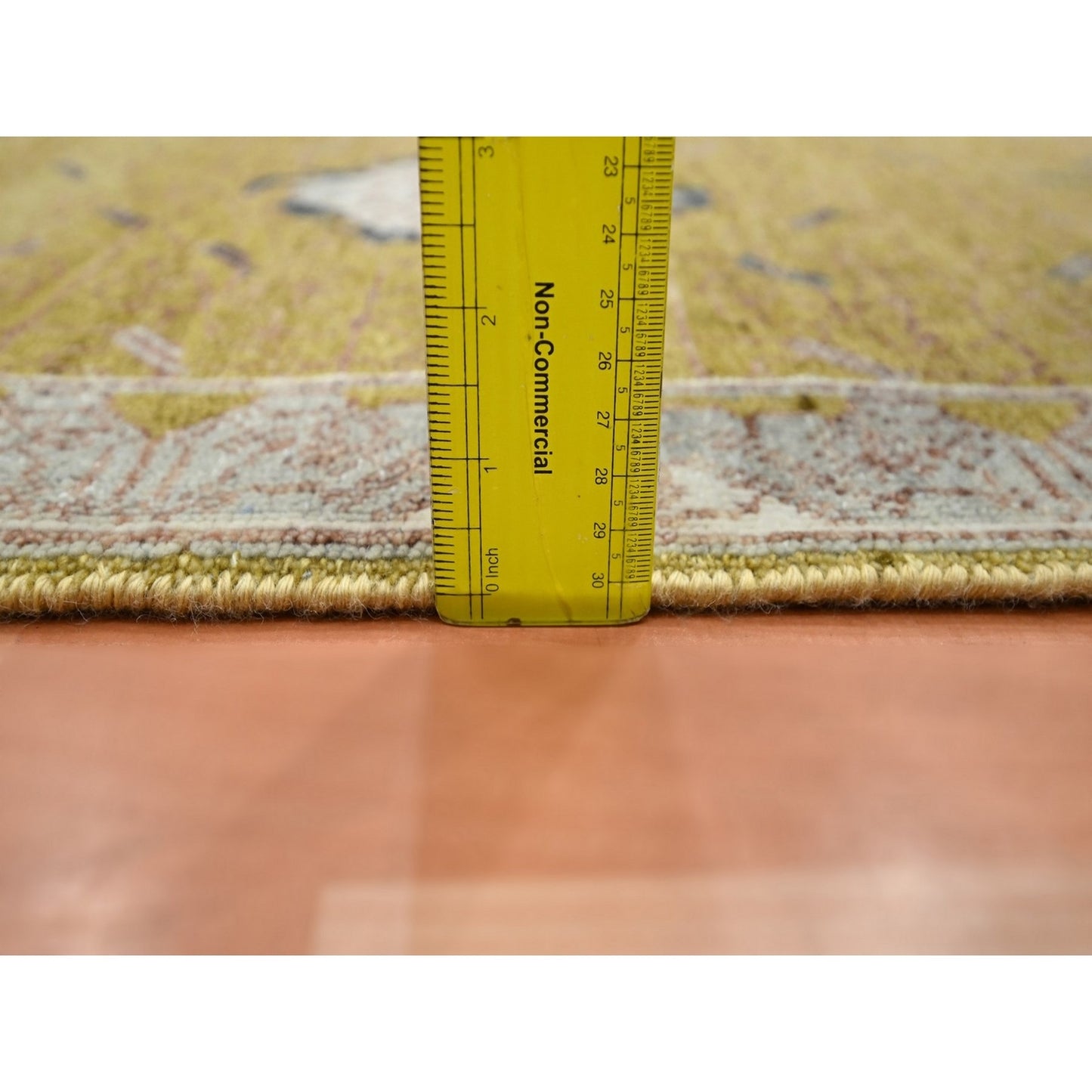 2'1"X3'1" Golden Yellow Pinecone Design Hand Knotted Pure Wool Mat Rug