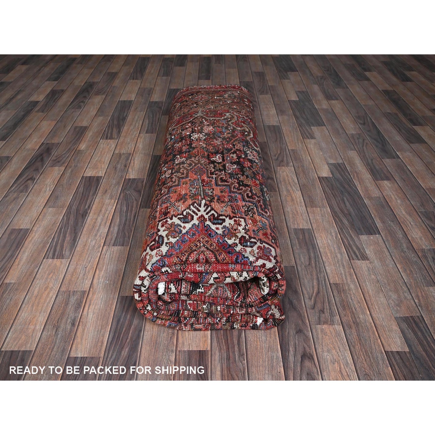 9'8"X12'4" Red Vintage Zoroastrian Heris Even Wear Wool Hand Knotted Rug