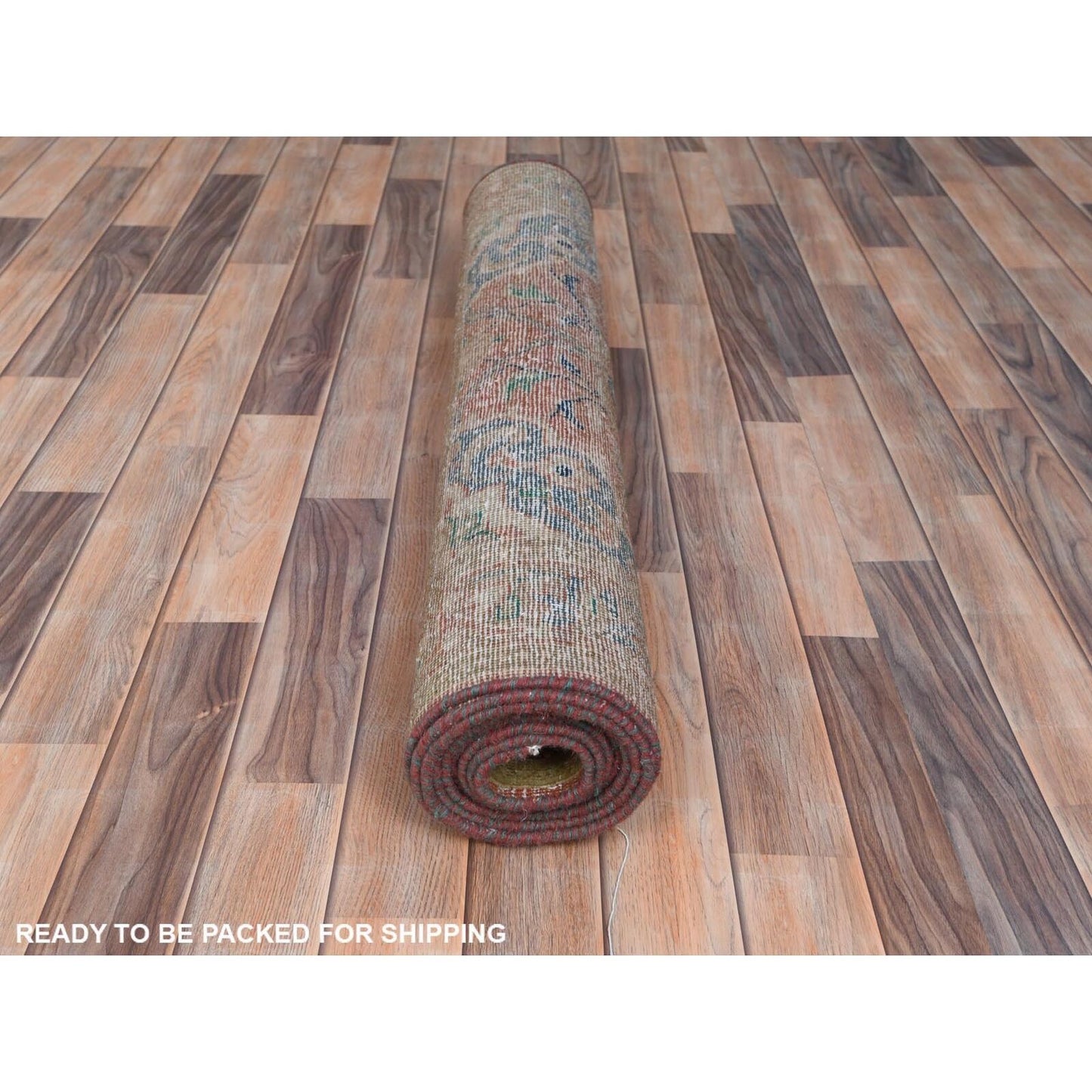 3'5"X10'5" Red Hand Knotted Vintage Farsian Kishoon Worn Wool Runner Rug