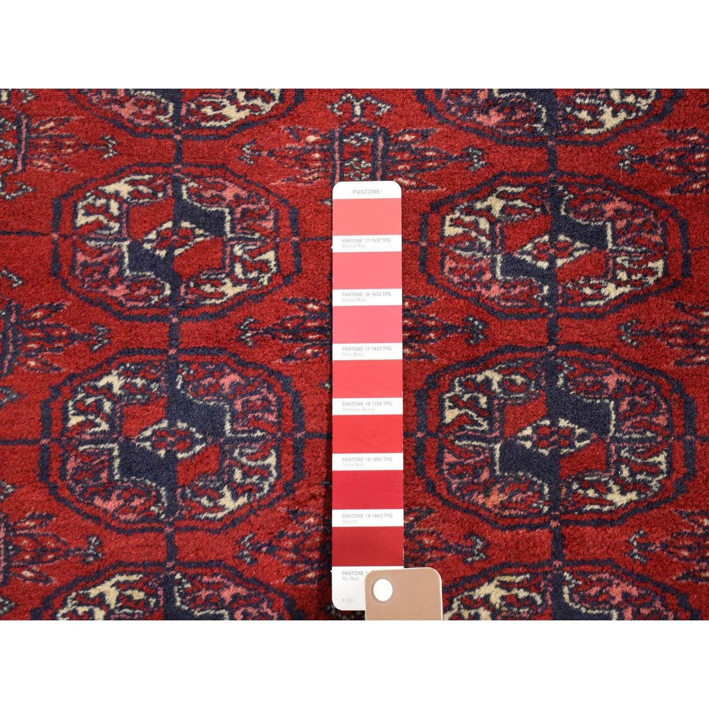 3'1"X5'4" Crimson Red Old Turkeman Bokara Hand Knotted Clean Wool Rug
