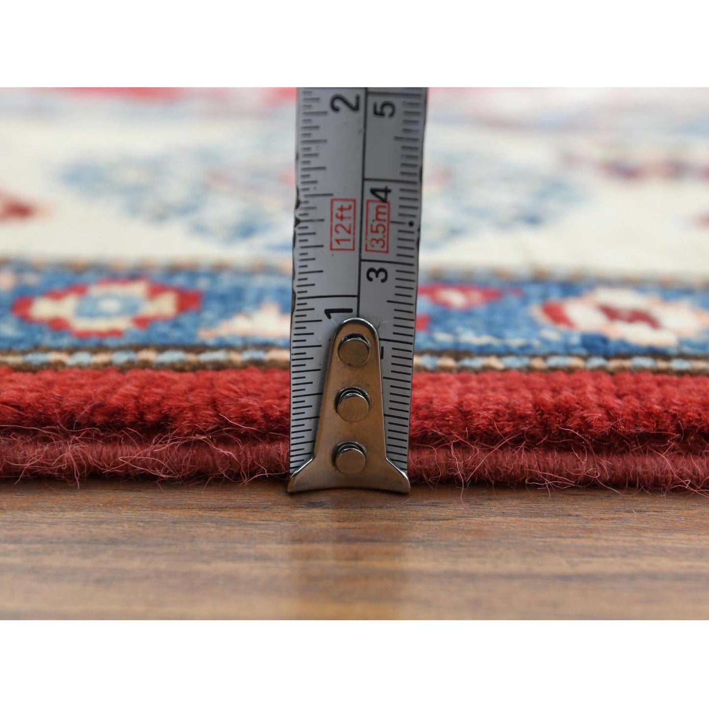 4'X5'9" Red Caucasian Design Special Kazak Hand Knotted Natural Wool Rug
