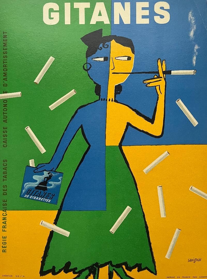 Raymond Savignac Vintage Lithograph Gitanes 1954 Original French Poster