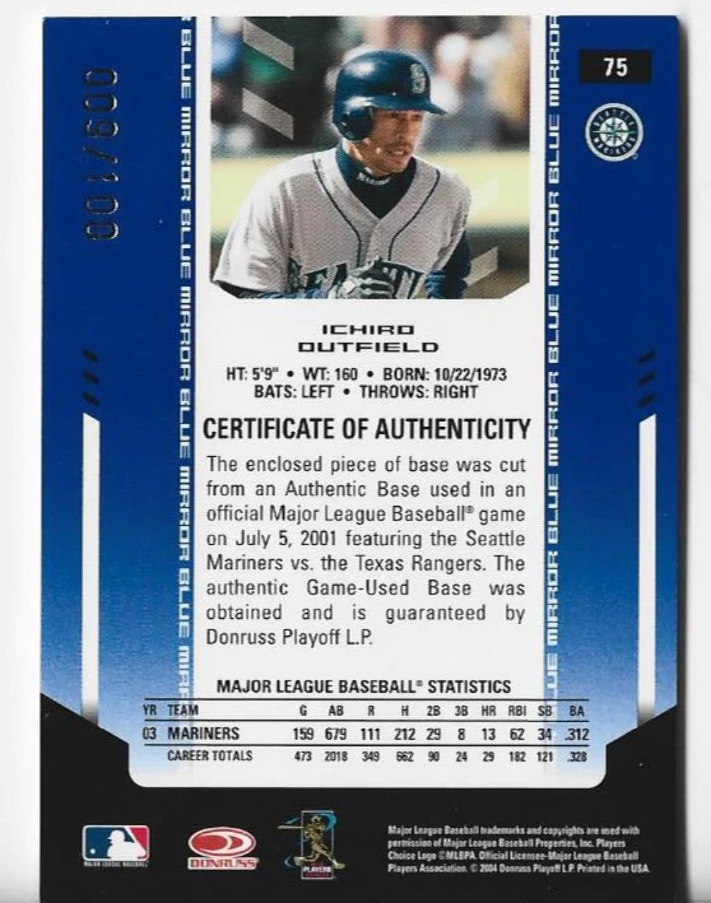 Ichiro 2004 Leaf Certified #75 (009/100)