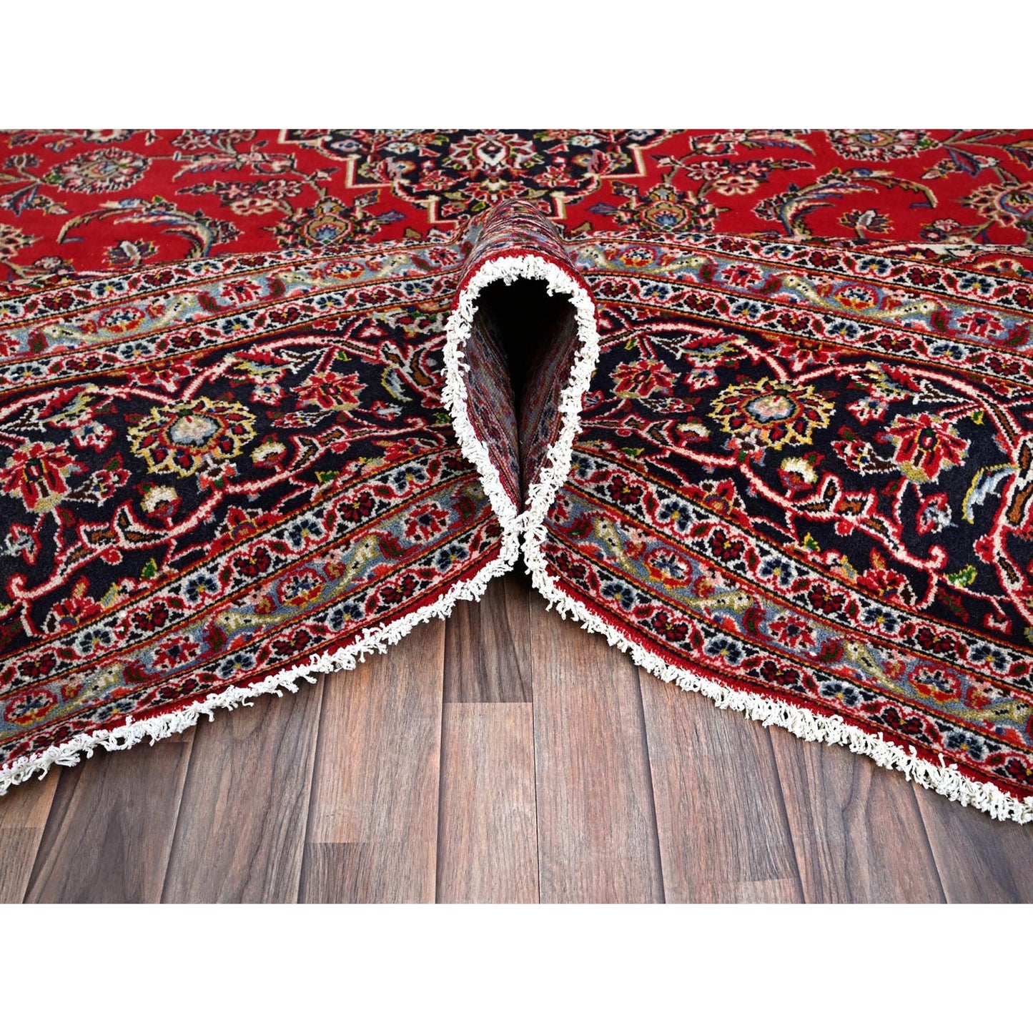 9'10"X13'1" Ketchup Red Hand Knotted Wool Vintage Kishoon Full Pile Rug