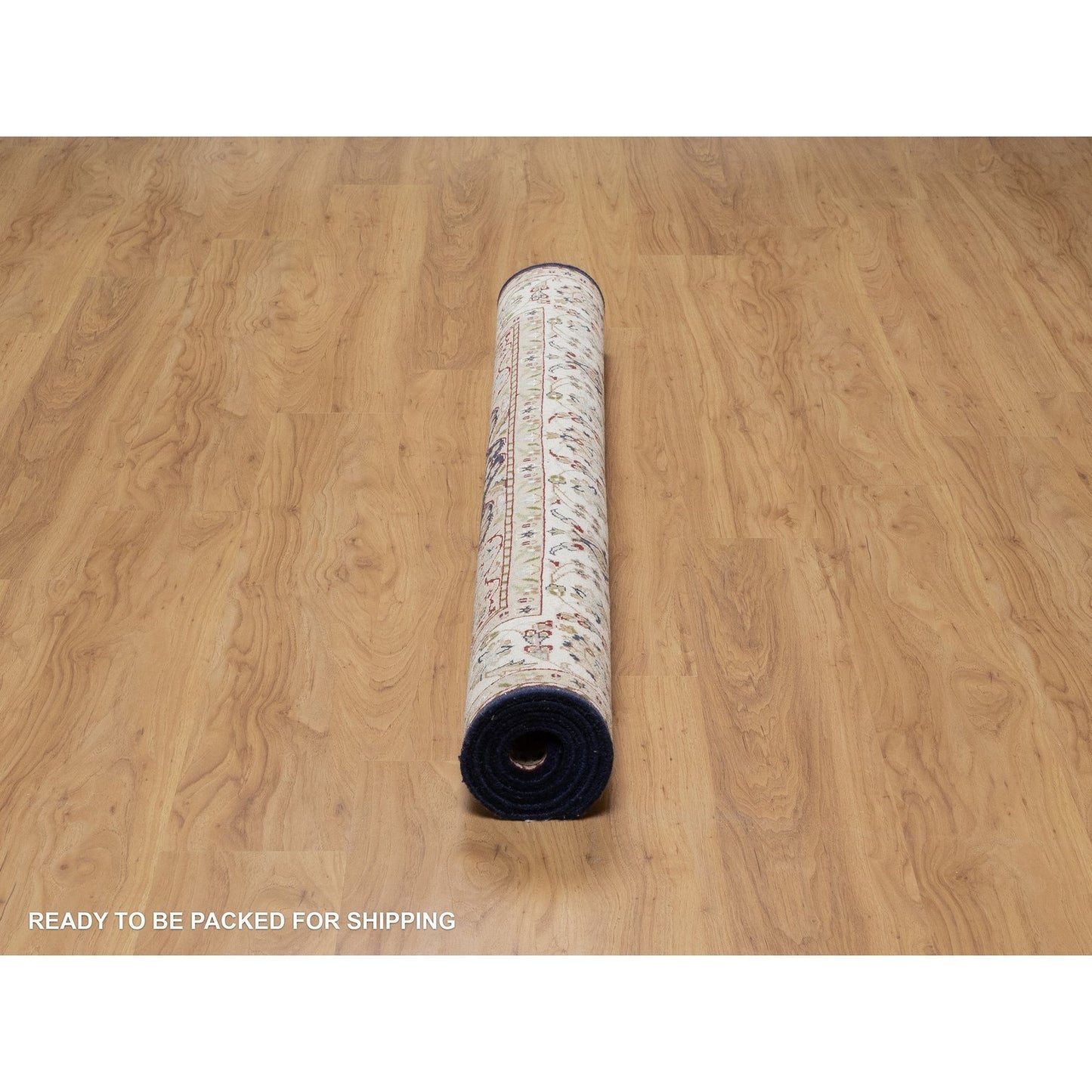 5'X5' Blue Wool And Silk Hand Knotted Nain With Flower Design Square Rug
