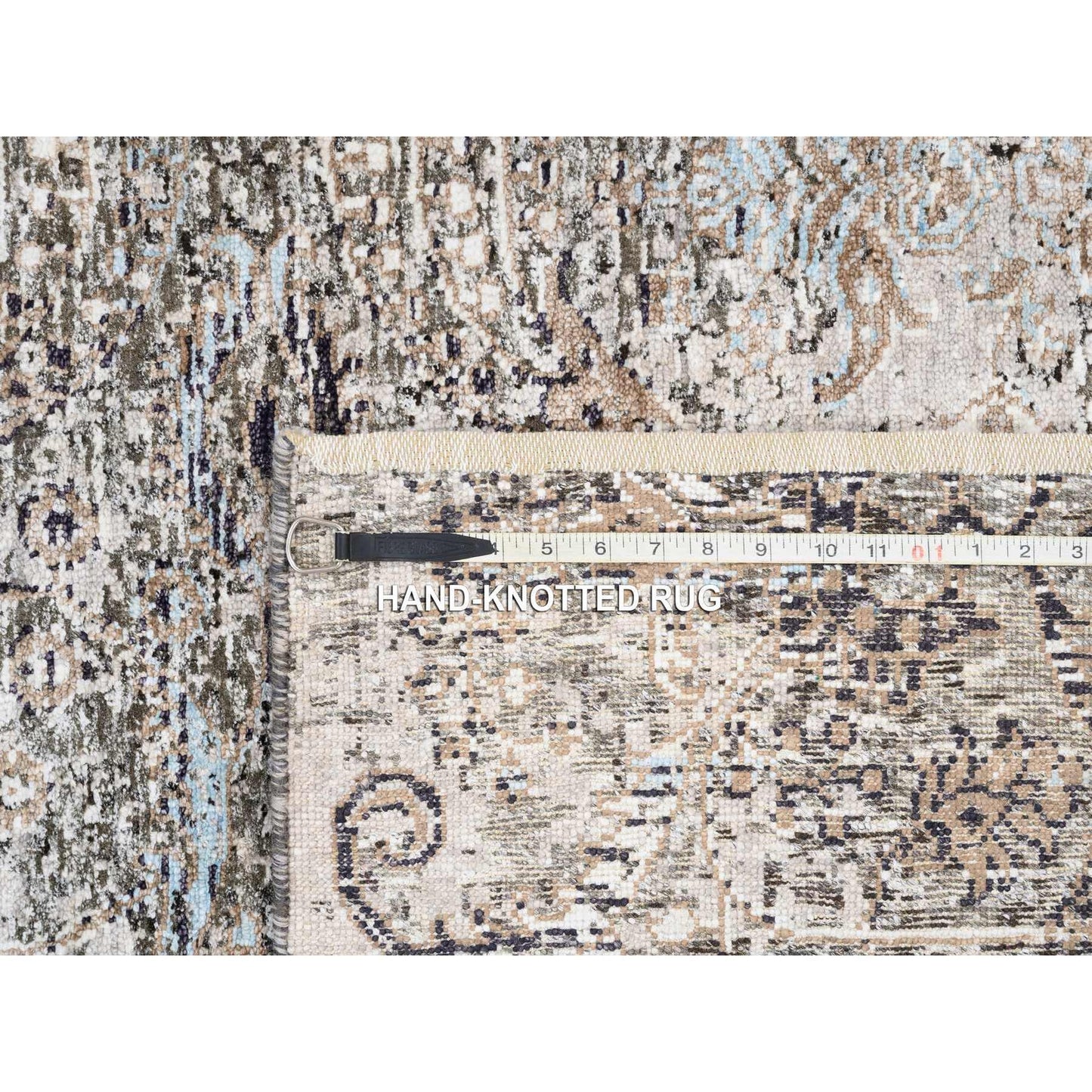 4'X12' Gray Transitional Silk/Wool Hand Knotted Wide Runner Oriental Rug