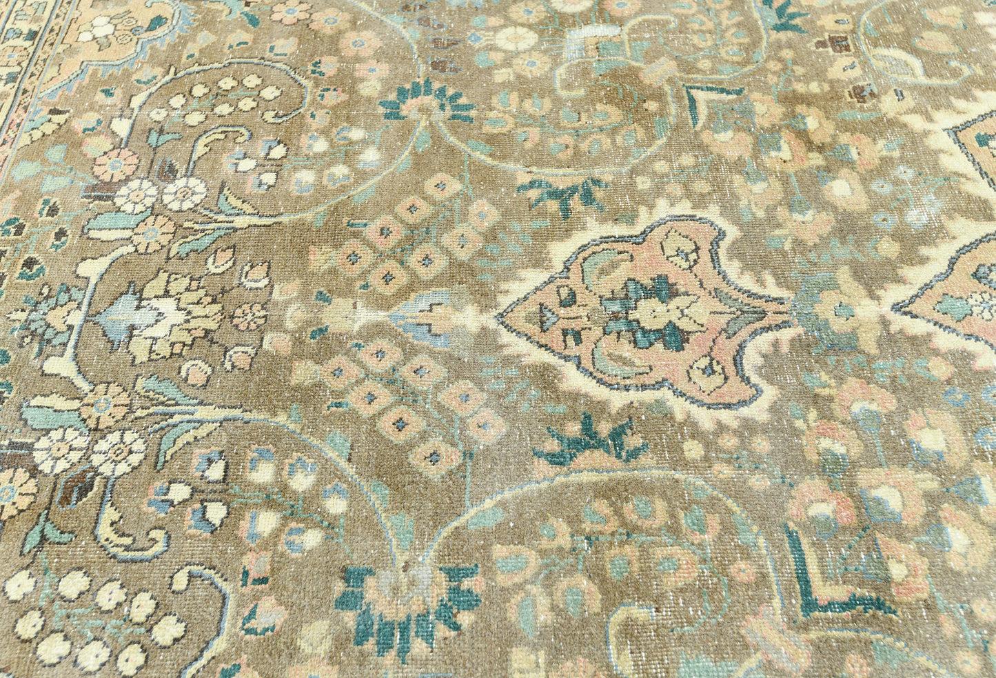 Distressed Vintage Oriental Rug Muted Brown